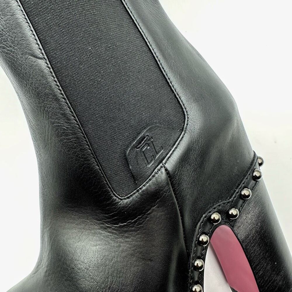 CHRISTIAN LOUBOUTIN Joan Black Leather Ankle Boots Size 36 US 6 Clog Chunky - Picture 5 of 14